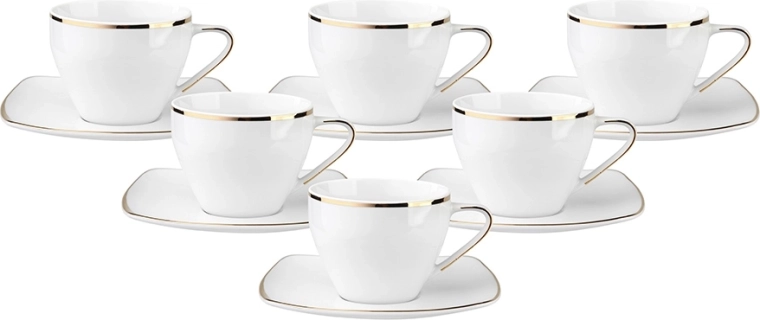 Mariapaula moderna kwadratowa gold juego de café 6 tazas + 6 platillos