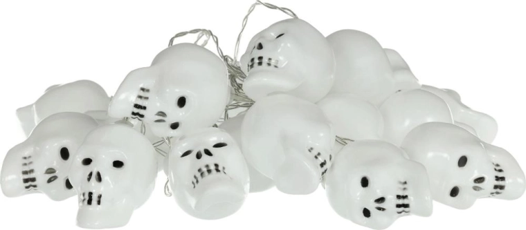 Guirnalda Retlux con calaveras, 20 LED en color blanco cálido