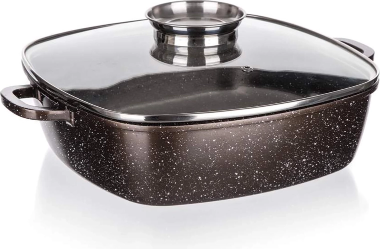 Asadera con tapa 28 × 28 × 7,5 cm Premium Dark Brown con superficie antiadherente