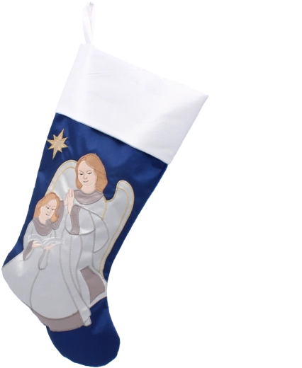 Calcetín navideño con ángeles – decoración textil con lazo para colgar