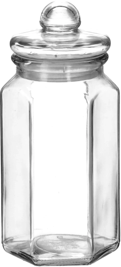 Tarro de vidrio hexagonal de 1 l con tapa de vidrio