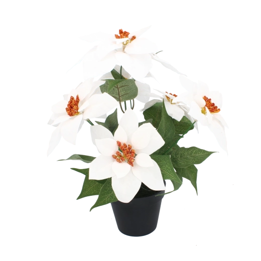 Estrella de Navidad sintética en maceta negra 35 cm, blanca