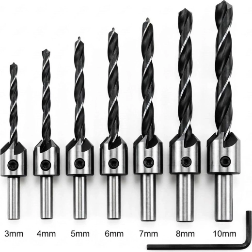 Juego de brocas con avellanador para madera de 3 a 10 mm