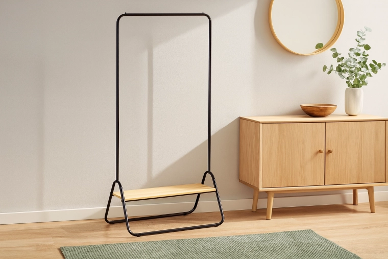 Perchero de pie con estante, metal loft 80 × 44,5 × 146 cm