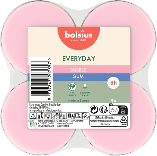 Velas de té maxi Bubble Gum, set de 4 unidades