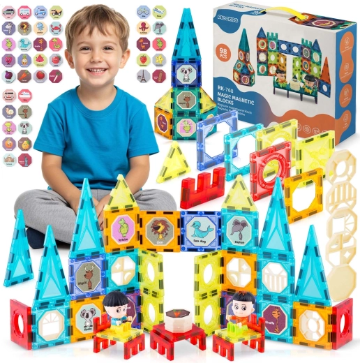 Ricokids bloques de construcción magnéticos XXL torre y carrusel (aprox. 98 piezas)