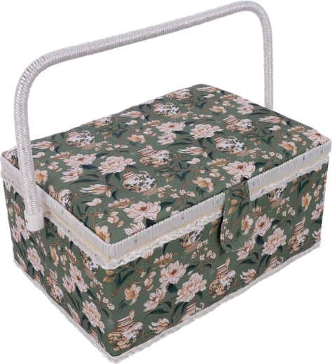 Caja de costura verde (madera y poliéster) 31 × 23,5 × 16 cm
