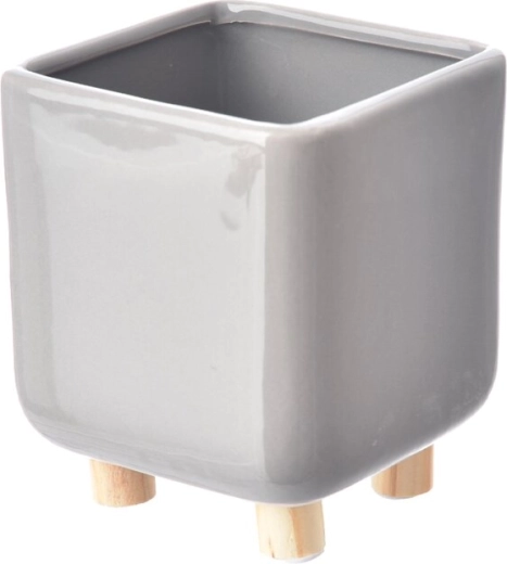 Macetero con patas de madera gris