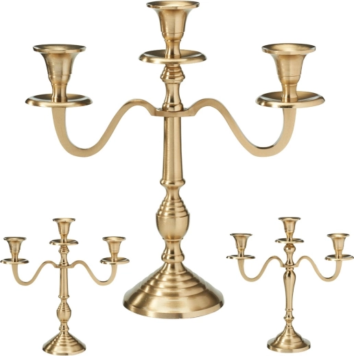 Candelabro dorado de tres brazos 30 cm