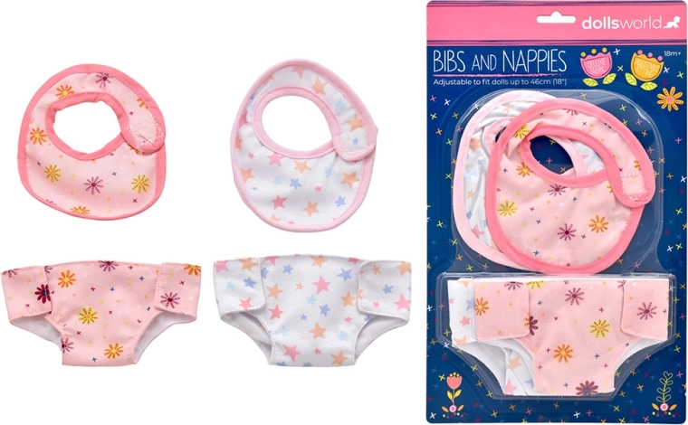 Dolls World baberos y pañales para muñecas de 46 cm