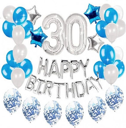 Set de globos para el 30.º cumpleaños - plateado - azul
