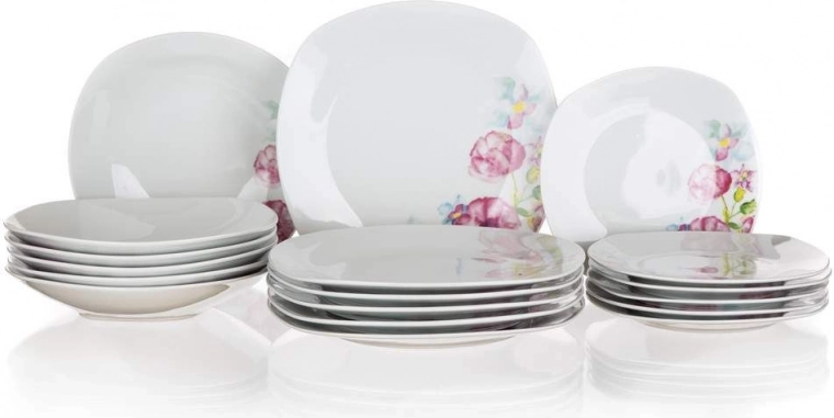 Juego de comedor para 6 personas BANQUET Square Dolores – porcelana con decoración floral, 18 piezas