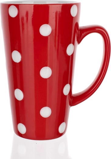 Taza alta de cerámica con lunares 450 ml – roja