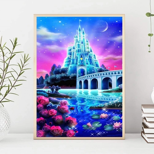 Bordado de diamantes - cuadro de un castillo de ensueño 40x50 cm