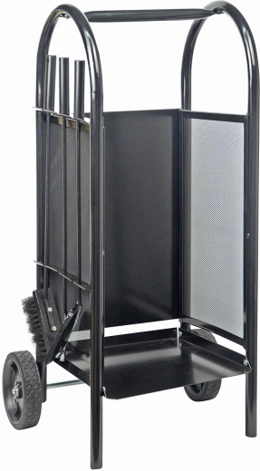 Cesta para leña de chimenea con carrito y herramientas, acero, 82,5 cm