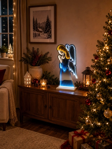 Decoración navideña 3D LED Ángel con efecto infinity mirror - 1 pieza