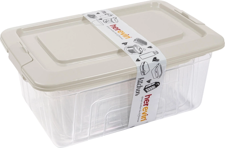 Juego de recipientes rectangulares con tapa, 4 uds (1,2–5,4 l) transparente/crema