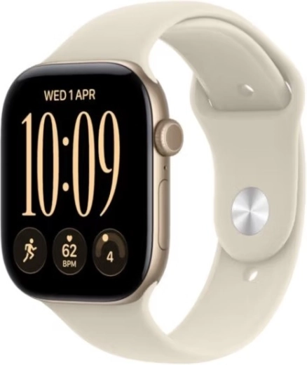 Apple Watch Series 12 GPS, caja de aluminio de 42 mm en color oro claro con correa deportiva color arena S/M