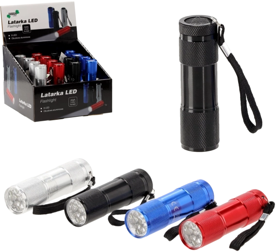 linterna LED de bolsillo mix de colores con 9 LED y correa
