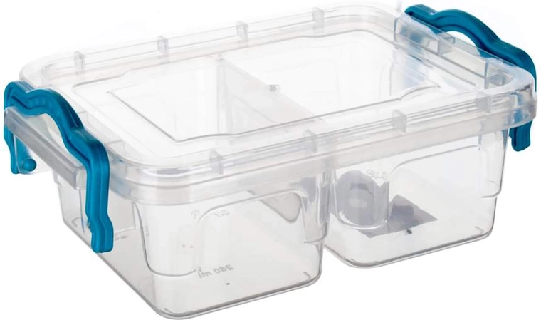 Recipiente compartimentado Gema rectangular 2×250 ml con asas turquesa