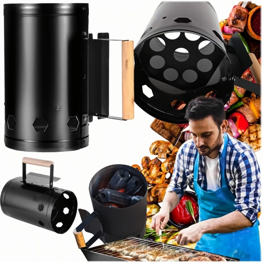 Encendedor tipo chimenea para barbacoa para carbón y briquetas