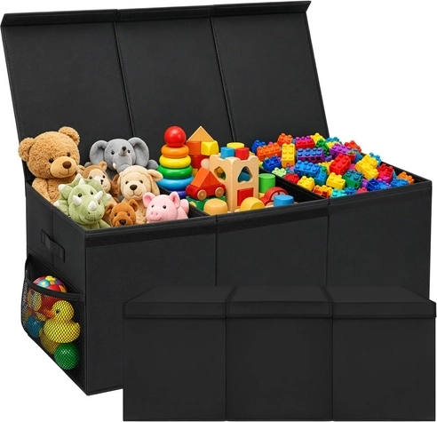 Caja para juguetes Kruzzel XXL 132 l negra con tapa 94 cm - 1 pieza