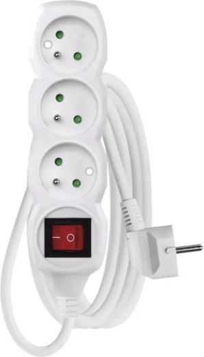 Cable alargador Emos con interruptor, 3 tomas, 3 m, blanco