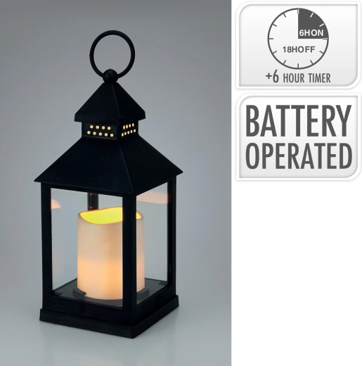 Farol decorativo LED con cristal y temporizador 23 × 10 × 10 cm negro