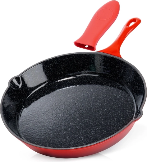 sartén de hierro fundido esmaltada con funda de silicona 30 cm