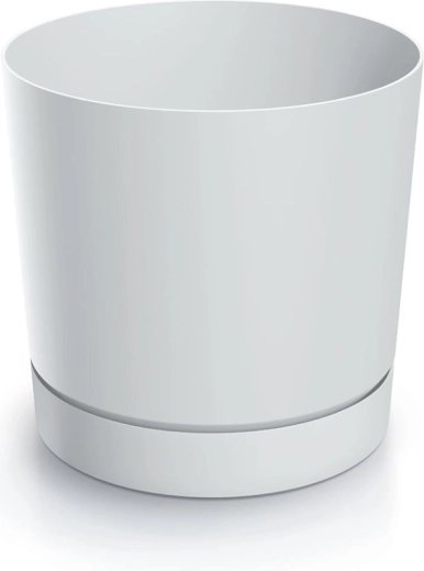 Maceta con plato TUBO P 39 cm blanca