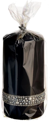 Vela cilíndrica Pearl negra 7 × 14 cm