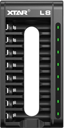XTAR L8 cargador inteligente de baterías recargables Li-ion y Ni-MH (AA/AAA), 8 canales
