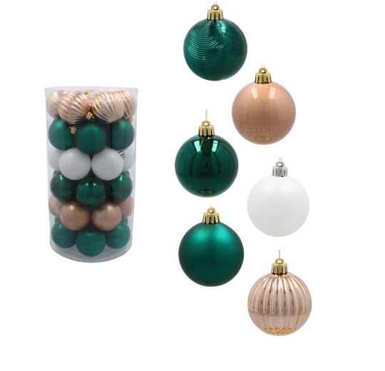 Juego de bolas navideñas de 6 cm – verde, champán y blanco, 41 uds.