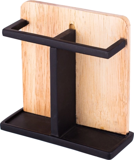 Soporte para cepillos de dientes con elementos de madera, negro