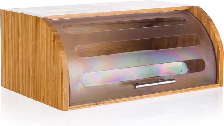 Panera BRILLANTE de bambú con tapa transparente 40,5 × 27 × 17 cm