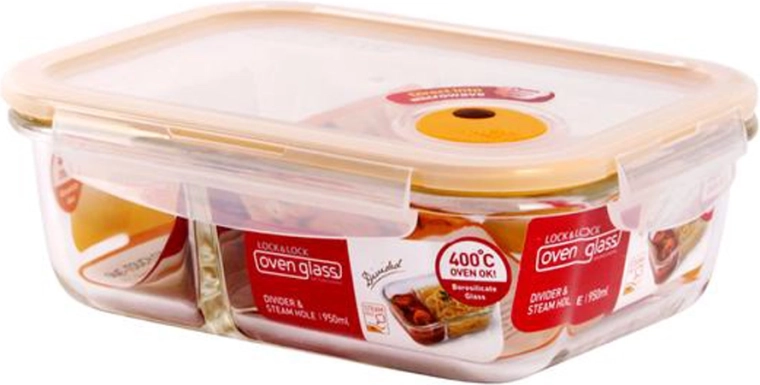 Fuente de horno de vidrio con compartimento y tapa, 950 ml, de vidrio de borosilicato