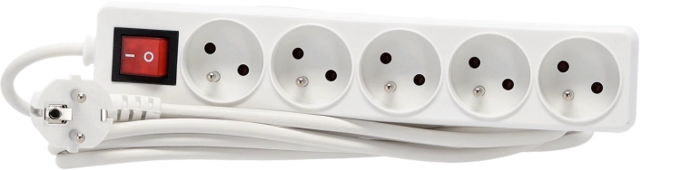 Regleta prolongadora con protección contra sobretensiones con interruptor, 5 tomas, 5 m, blanca