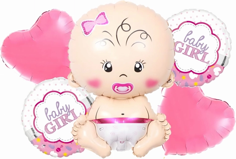 Globos para baby shower de niña – set de 5 uds con estrellitas y motivo de bebé