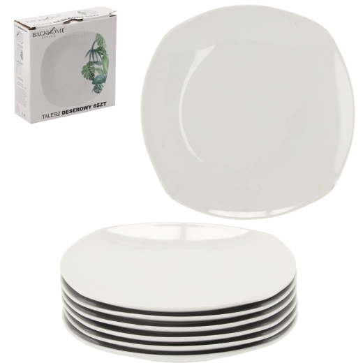Juego de platos de postre cuadrados blancos de 20 cm – 6 piezas