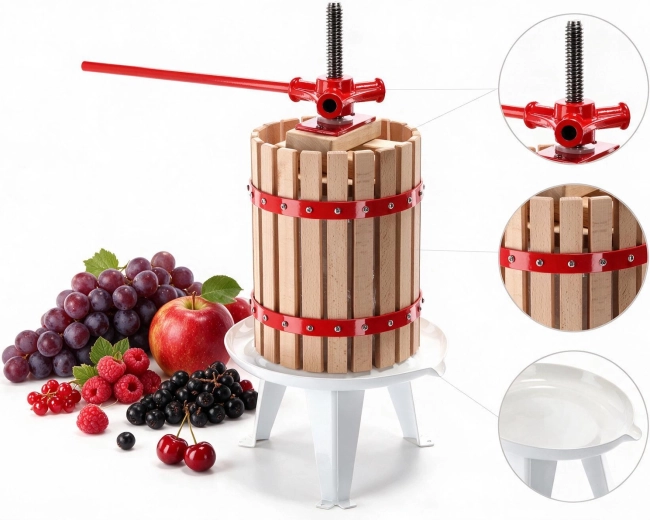 Prensa mecánica para fruta de 18 l con cesta de madera de haya