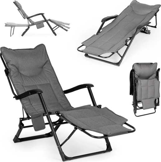MultiGarden tumbona de jardín plegable 2 en 1 con reposapiés de 3 posiciones, gris