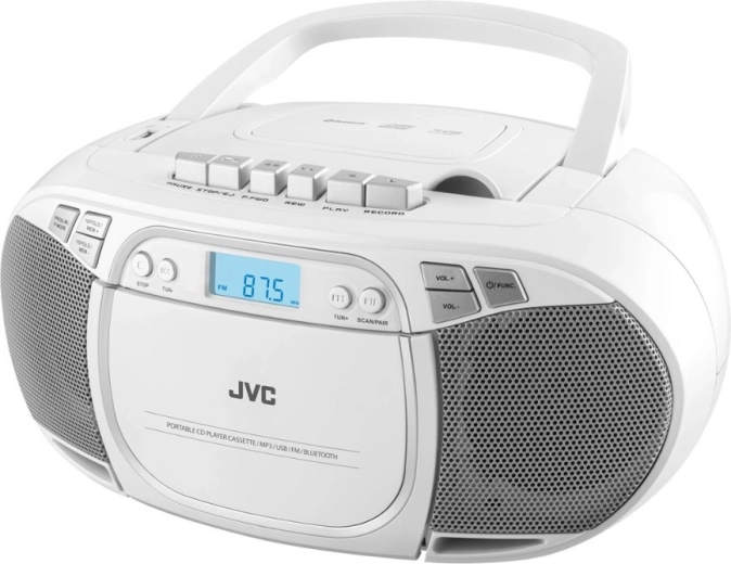 Boombox portátil JVC con CD, casete, Bluetooth y USB blanco