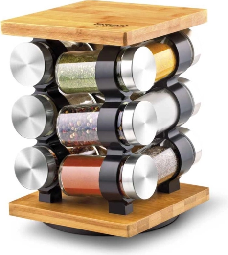 Lamart Gusto juego de 12 tarros para especias con soporte giratorio de bambú