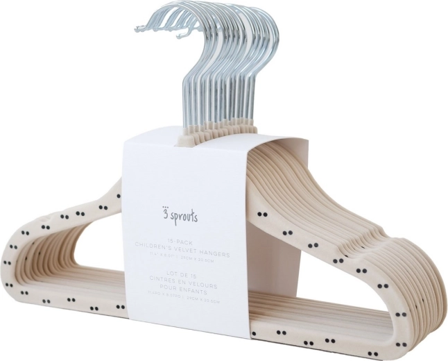 3 Sprouts perchas infantiles de terciopelo Double dot & beige, 15 uds
