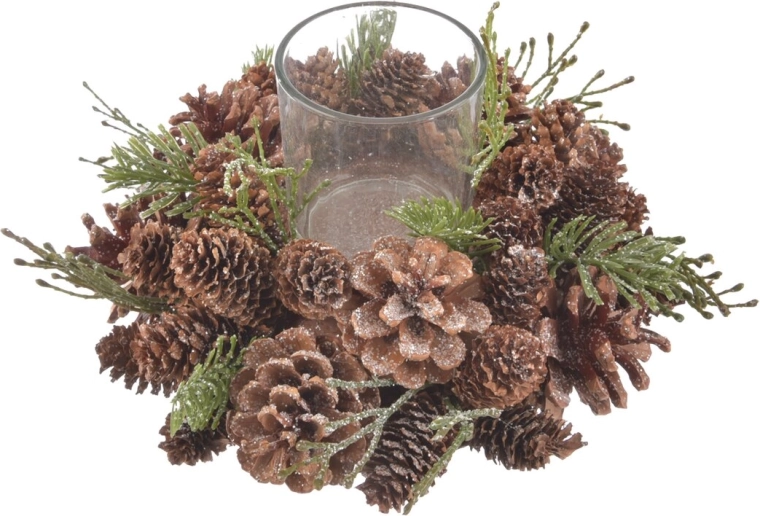 Portavelas de vidrio pino piñonero – piña 20 × 20 × 13 cm