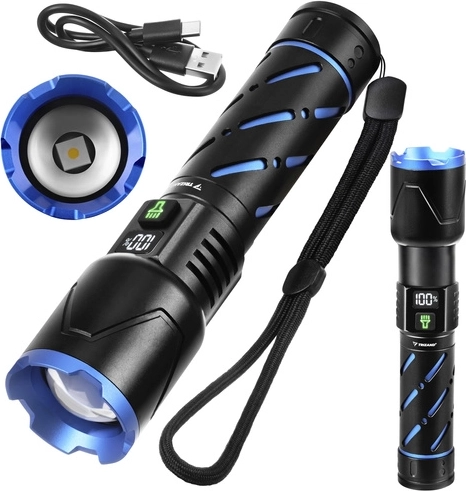Linterna táctica LED 800 lm TRIZAND con batería recargable 5000 mAh, USB‑C y zoom