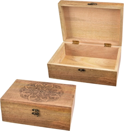Caja de almacenamiento de madera de mango Mandala
