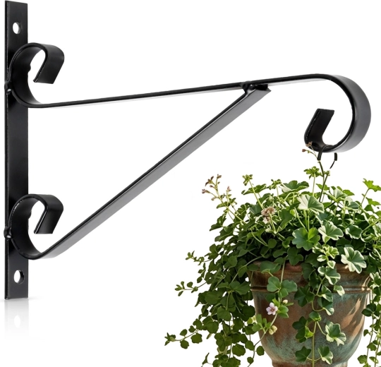 Soporte metálico de pared para maceta Vilde, negro, 19,5 × 1,8 × 14,5 cm