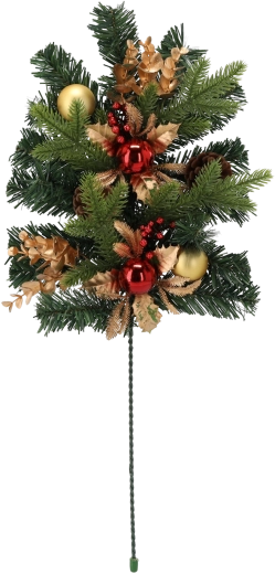 Ramita decorativa navideña de 60 cm en acabado rojo‑dorado