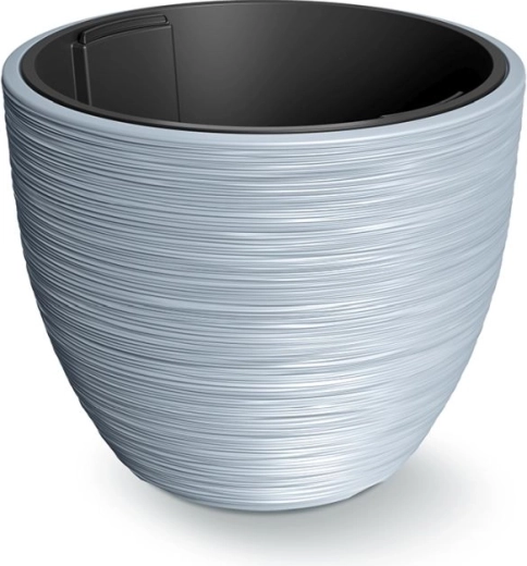 Maceta con inserto 47 cm – gris claro, carcasa de plástico acanalada